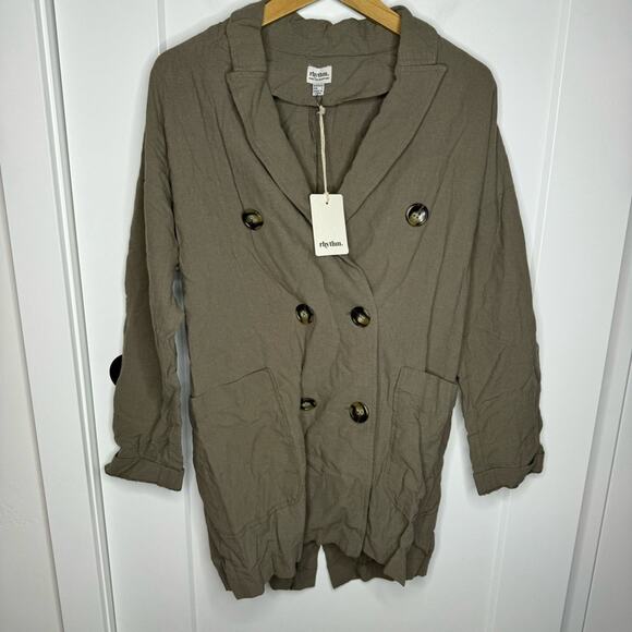 NWT Rhythm Verona Jacket Olive Cotton Linen Blend Size Small - Picture 2 of 8